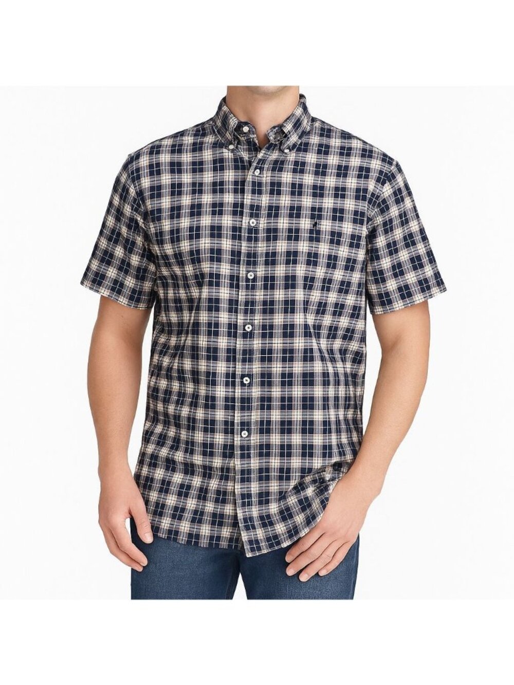 Ralph Lauren Mens Shirt Blake Button Down Brown Plaid Short Sleeve Size XL